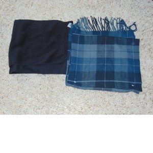Winter Scarfs Dockers Set of 2 Fringed Acrylic Gray Plaid Black Neck Wrap